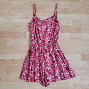 BNWOT H&M floral pink red criss cross back romper size 2 xs